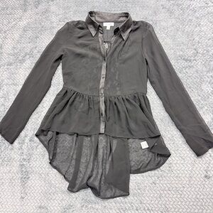 Olsenboye Black Sheer High-Low Peplum Button-Down Blouse Size XS